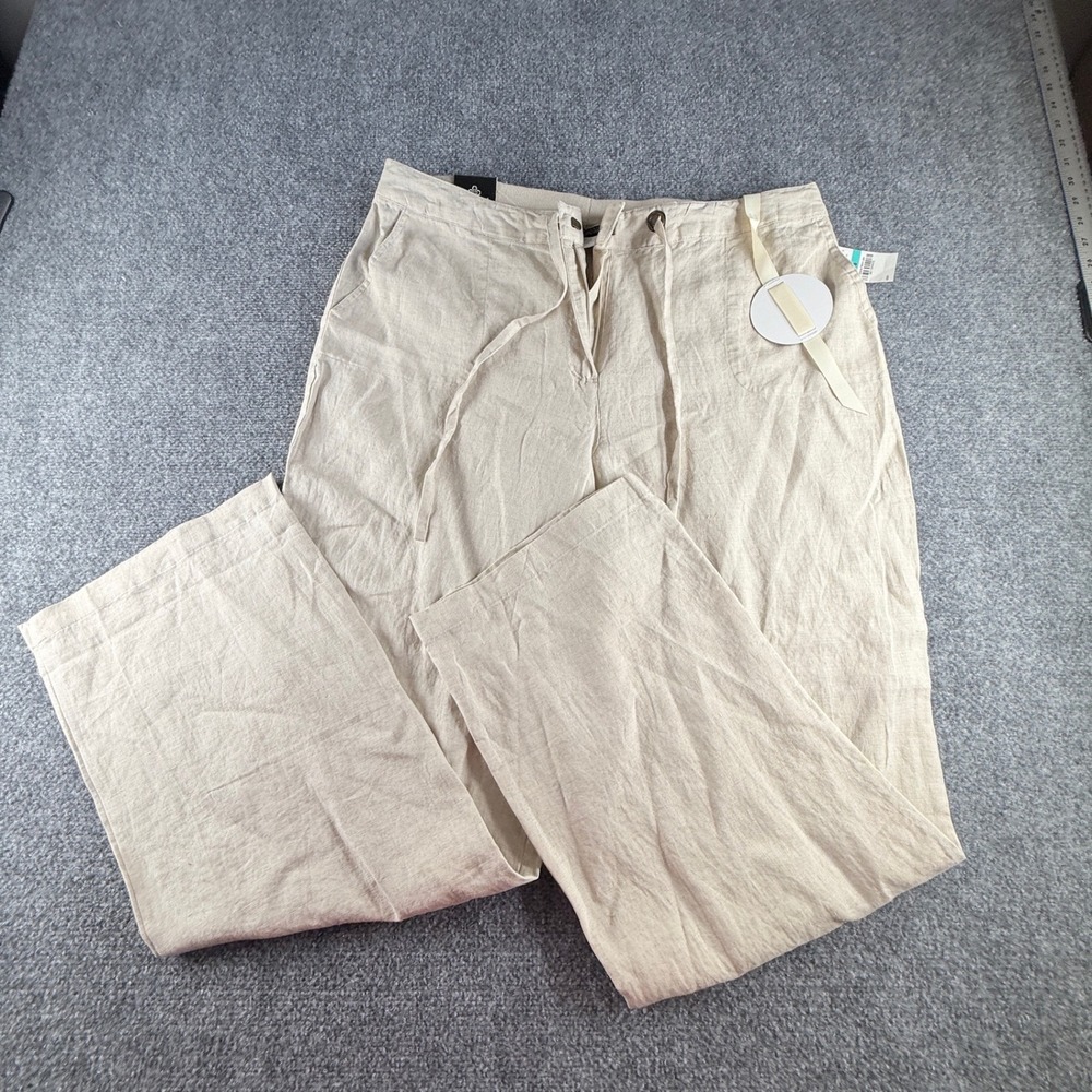 Charter Club Magnolia Grove Linen Blend Wide Leg Pants Flax Beige 16 NEW